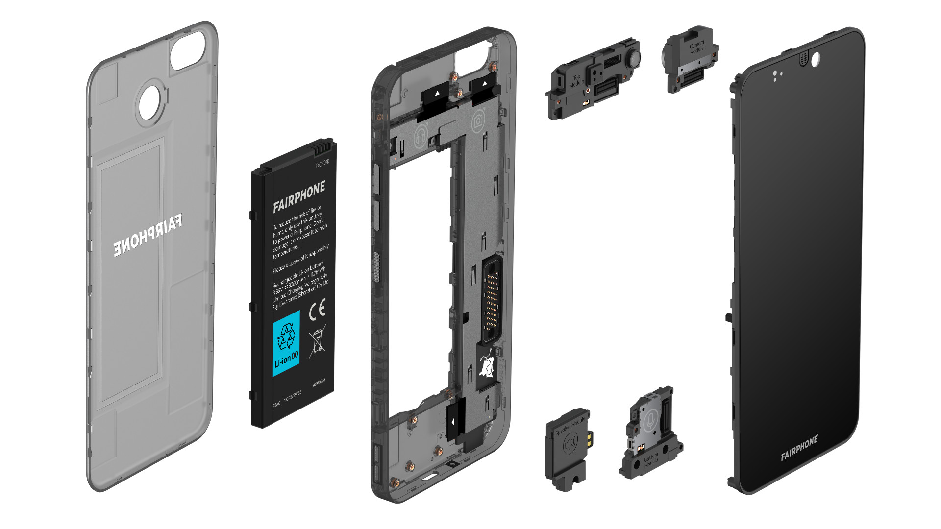 查看Fairphone 3的各个组件。