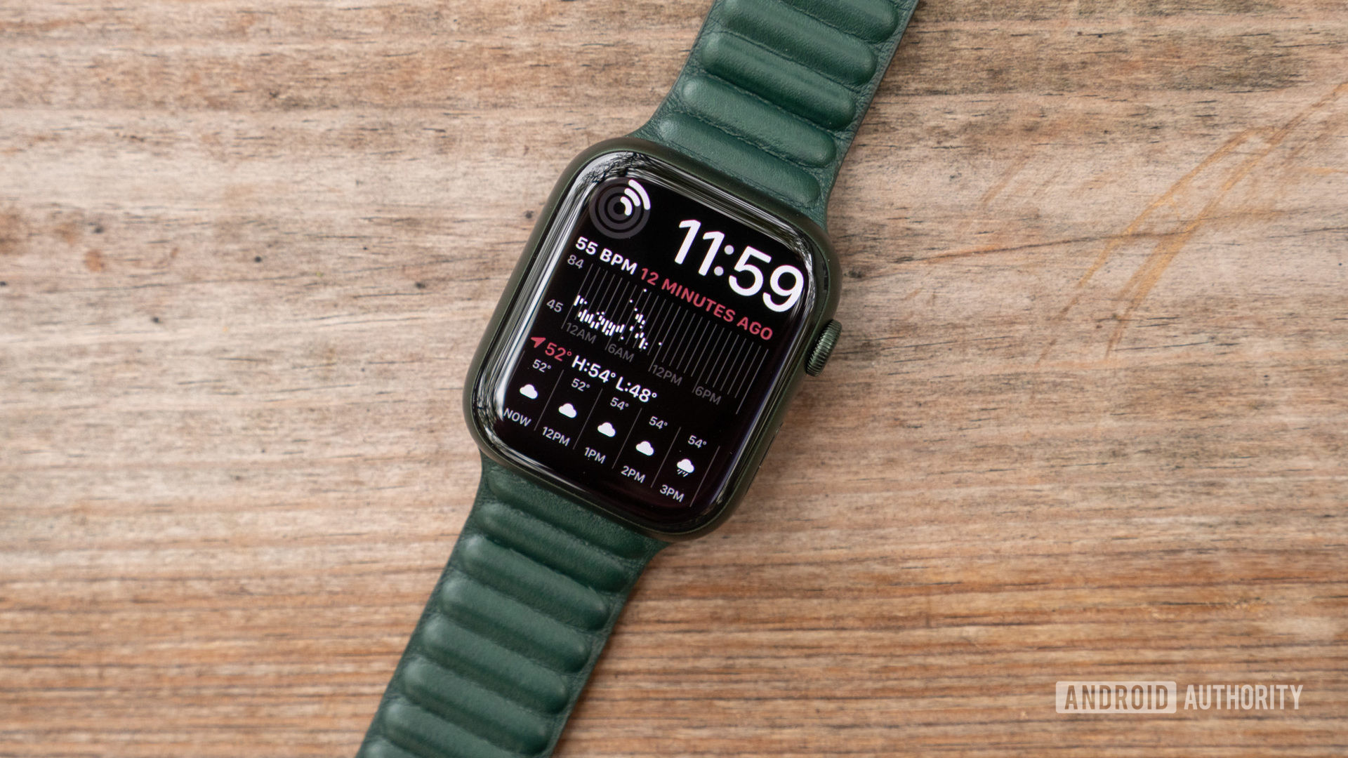 Apple Watch系列7的图像显示了桌子上的模块化二人手表面