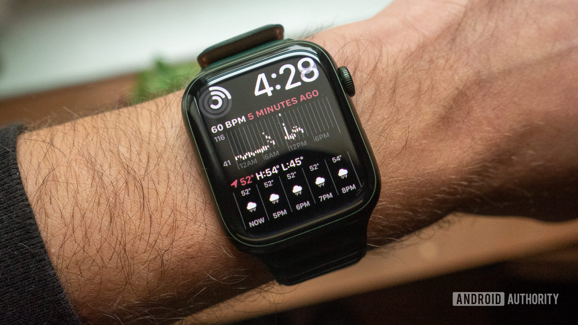 Apple Watch系列7的图像在手腕上显示模块化二人手表脸