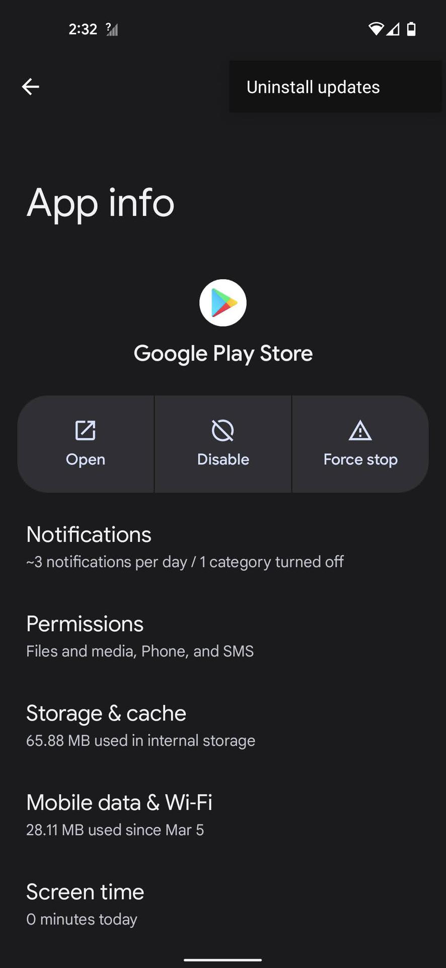 卸载Google Play商店更新4
