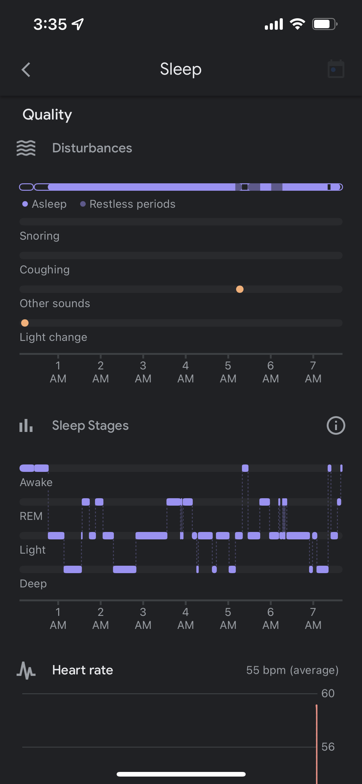 Google Fit睡眠摘要中的干扰和睡眠阶段