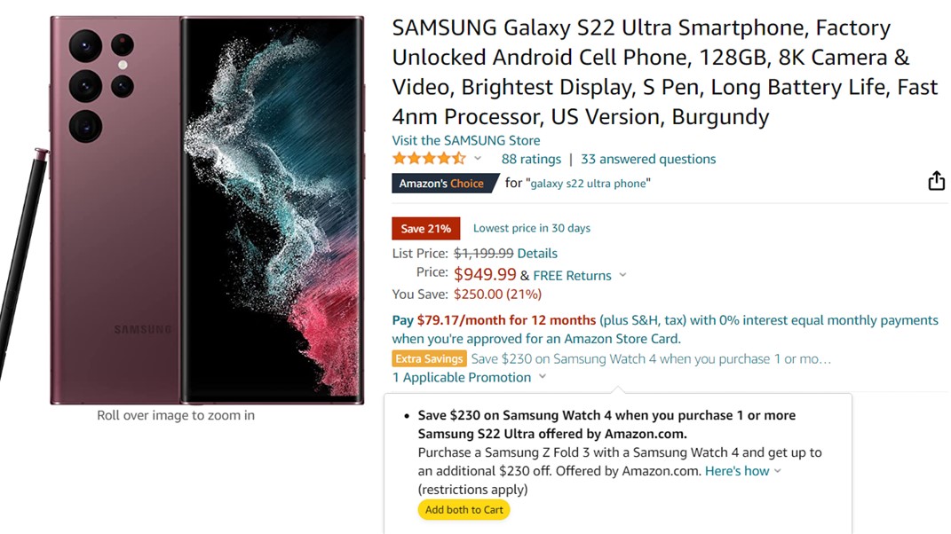 三星Galaxy S22 Ultra和Galaxy Watch 4 Deal
